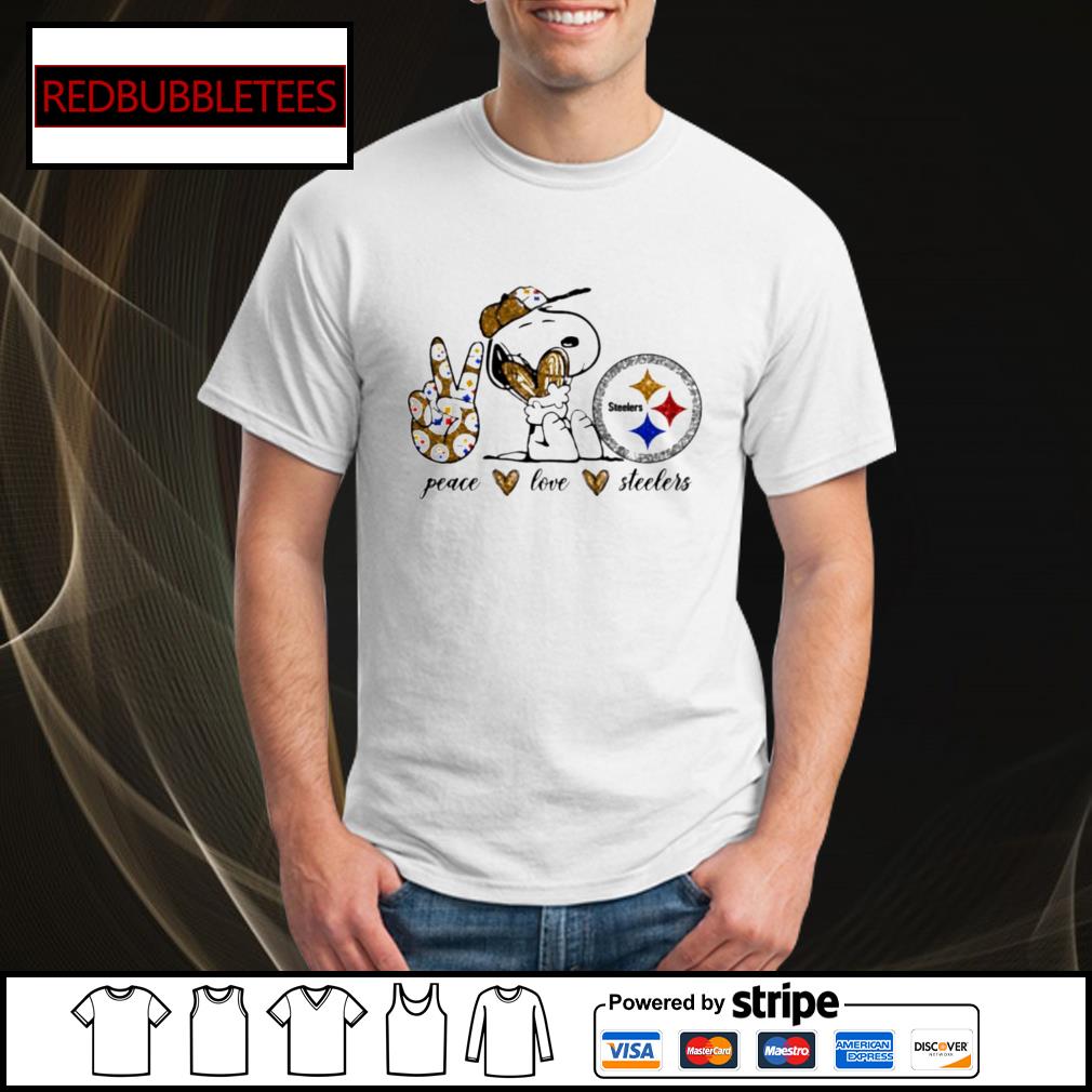 Snoopy peace love Pittsburgh Steelers shirt, hoodie, sweater, long sleeve  and tank top