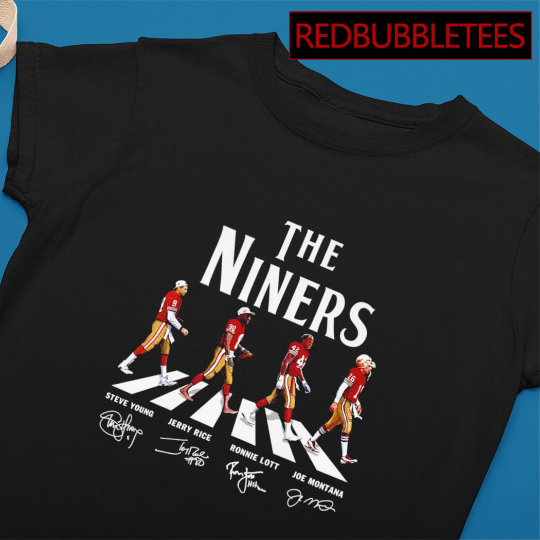 The Niners Steve Young Jerry Rice Ronnie Lott Joe Montana Abbey Road  signatures shirt, hoodie, sweater, long sleeve and tank top